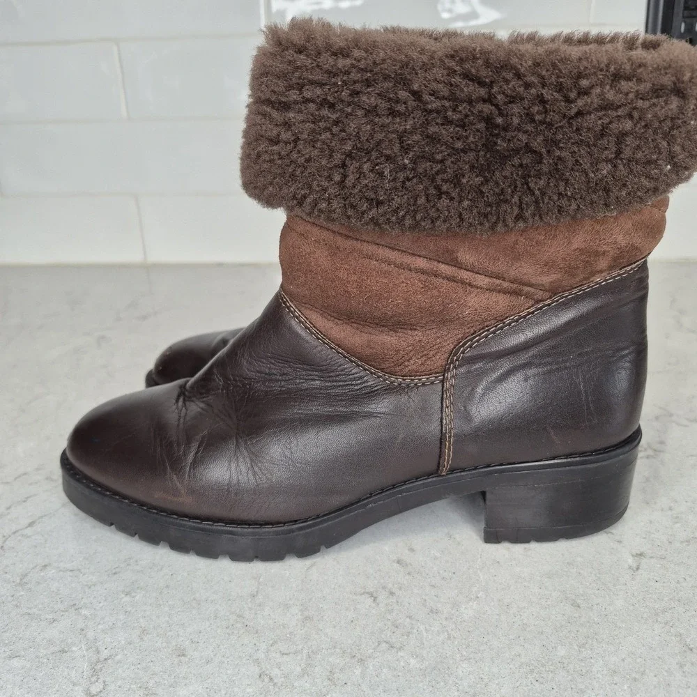 La Canadienne Womenz‎ shearling lined brown leather snow boots  8.5